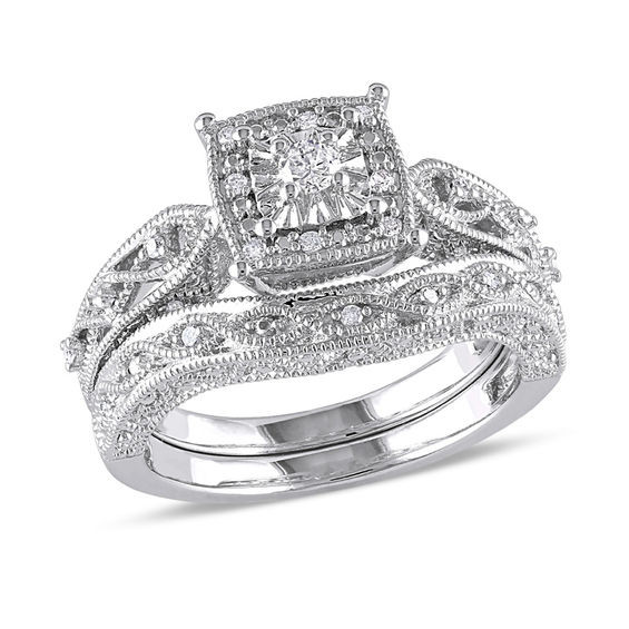 Zales Wedding Rings Sets Fresh 1 5 Ct T W Diamond Cascading Bridal Set In Sterling Of Zales Wedding Rings Sets 