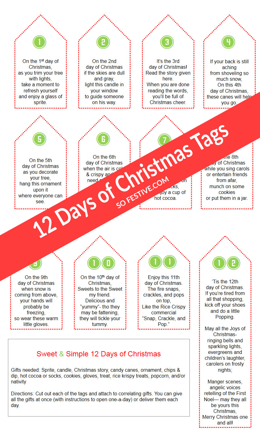 12 Days Of Christmas Gifts
 Sweet & Simple 12 days of Christmas Printables So Festive