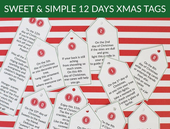 12 Days Of Christmas Gifts
 Sweet & Simple 12 Days of Christmas Poem Tags Digital Download