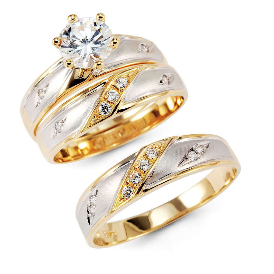 14k Gold Wedding Ring Sets
 14K Yellow Two Tone Gold Engagement Promise Bridal Wedding