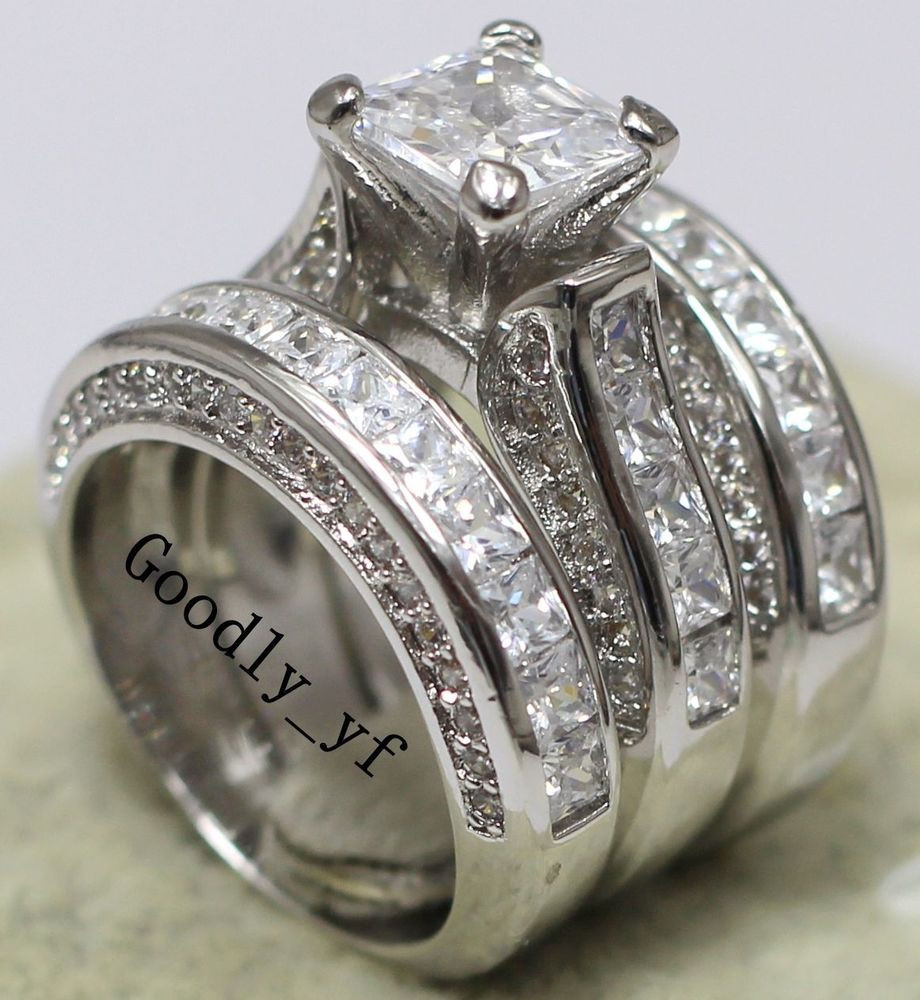 14k Gold Wedding Ring Sets
 Princess Cut 7mm Topaz 14K White Gold Filled Women Wedding