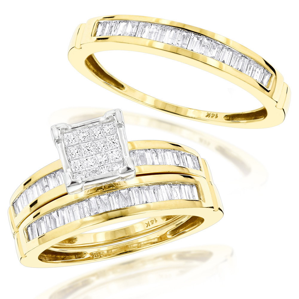 14k Gold Wedding Ring Sets
 14K Gold Trio Diamond Engagement Ring Set 1 60ct