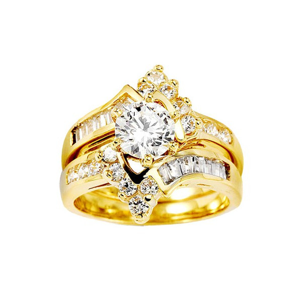 14k Gold Wedding Ring Sets
 14K Yellow Gold Round Center CZ Wedding Ring Set Grapi s c