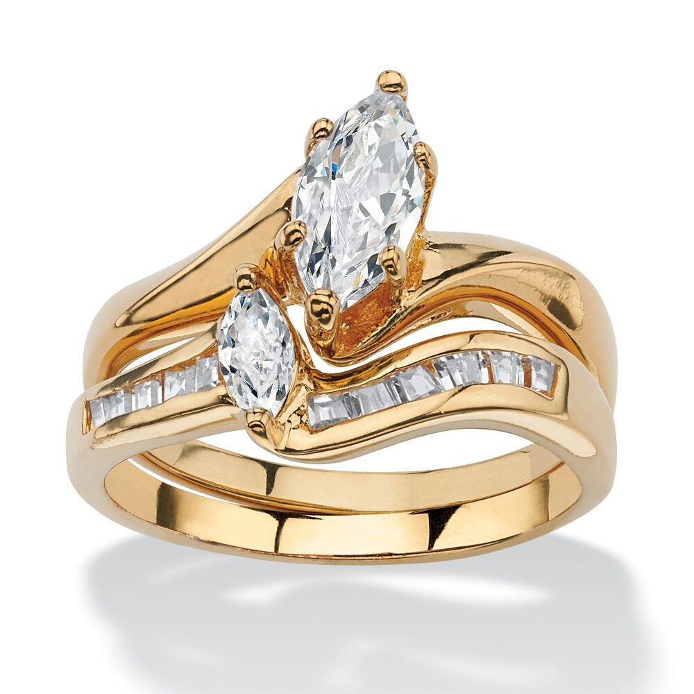 14k Gold Wedding Ring Sets
 PalmBeach Jewelry 1 38 TCW Cubic Zirconia 14k Gold Plated