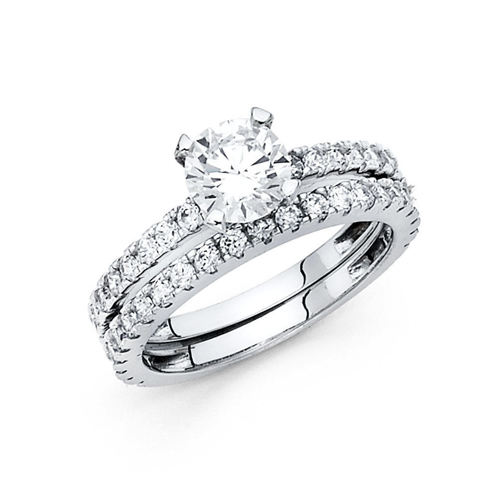 14k Gold Wedding Ring Sets
 14k White Gold 1 5 CT Round Engagement Bridal Ring Set 2