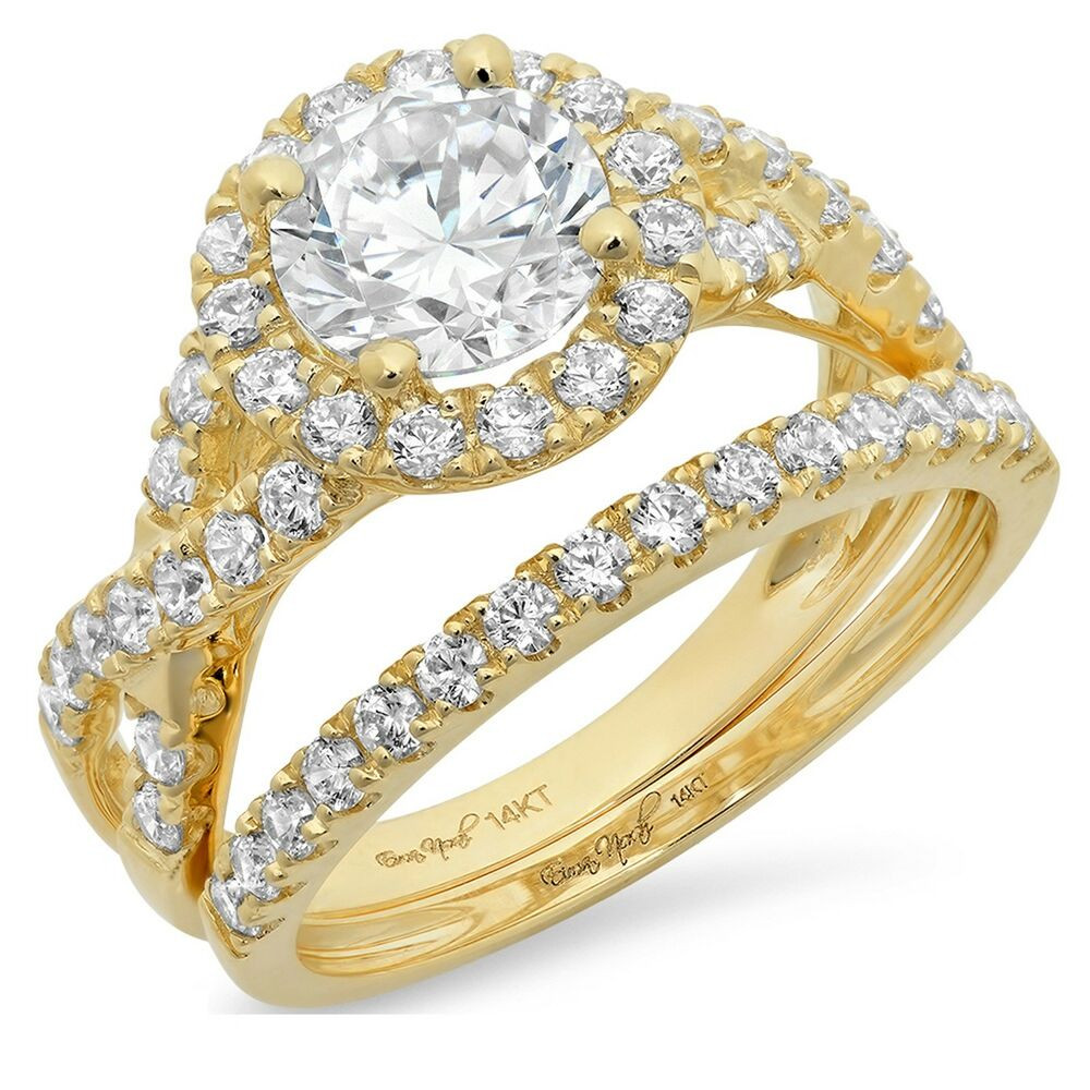 14k Gold Wedding Ring Sets
 2 2ct Round Cut Halo Bridal Engagement Wedding Ring Band