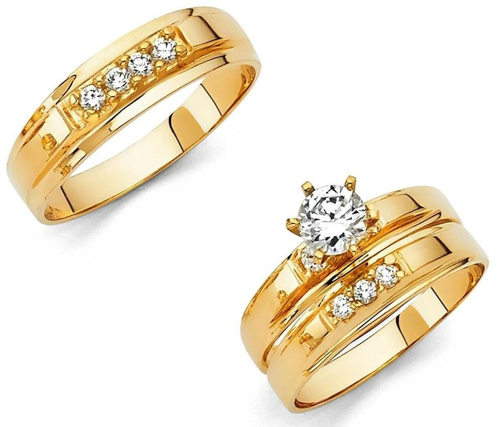 14k Gold Wedding Ring Sets
 14k Solid Yellow Italian Gold Wedding Band Bridal