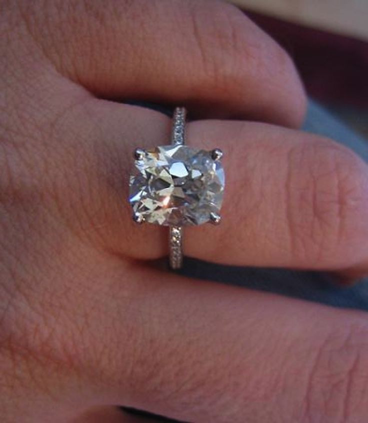 2 Carat Cushion Cut Diamond Engagement Ring
 solitaire 2 carat cushion cut engagement ring with thin