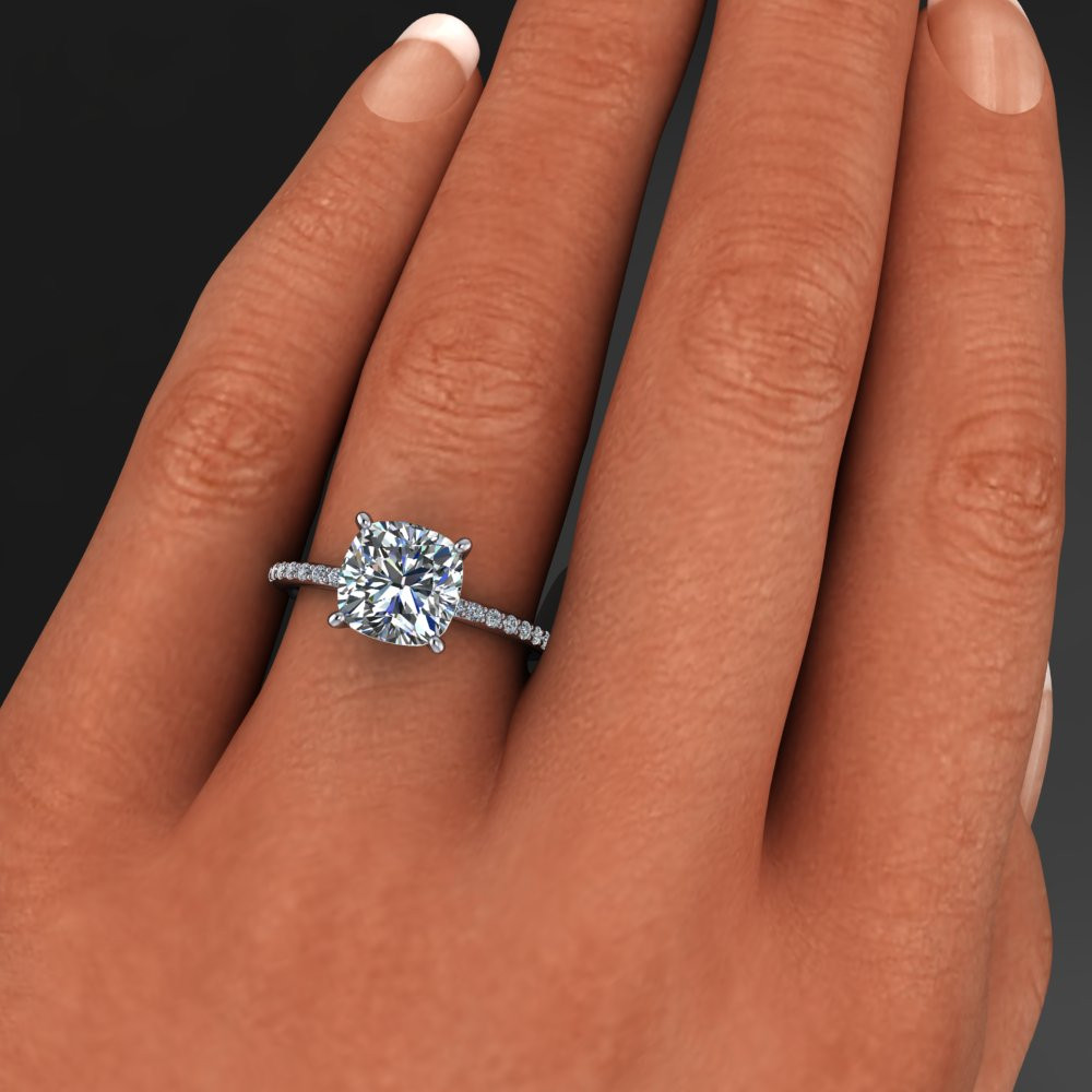 2 Carat Cushion Cut Diamond Engagement Ring
 eliza ring 2 4 carat cushion cut NEO moissanite