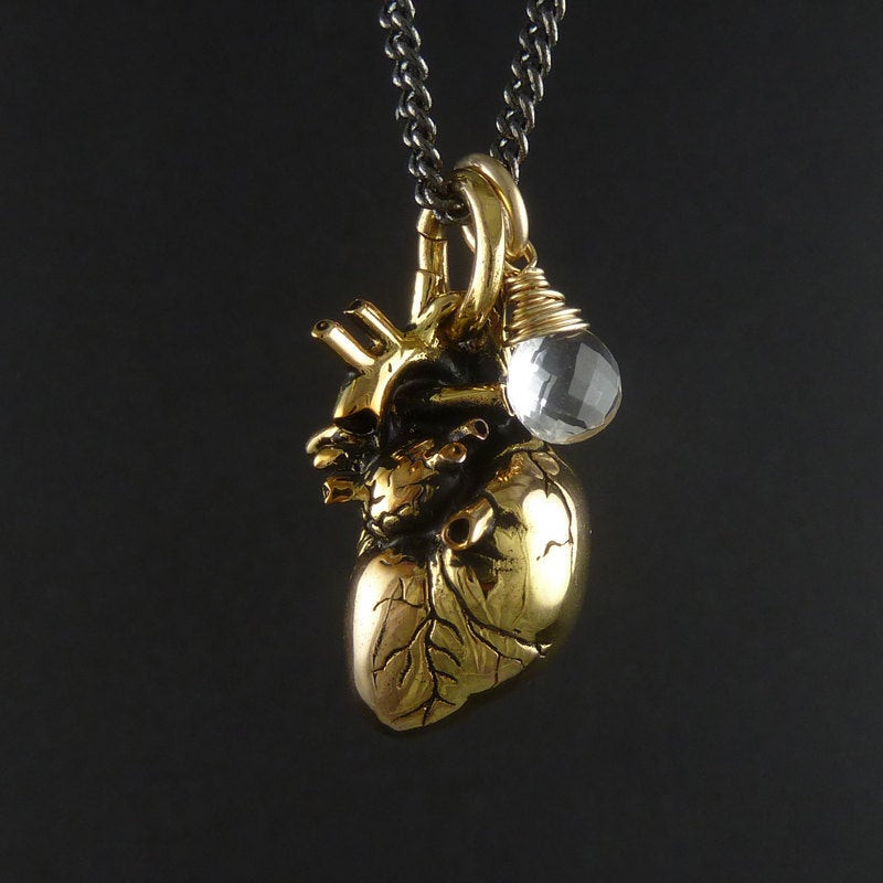 24 Karat Gold Necklace
 Anatomical Heart Necklace 24 Karat Gold Plated Heart Pendant