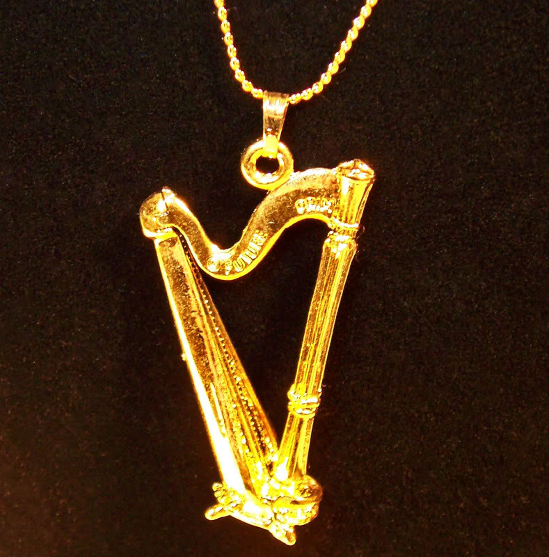 24 Karat Gold Necklace
 Harp Miniature Jewelry Replica Pendant Necklace 24 Karat