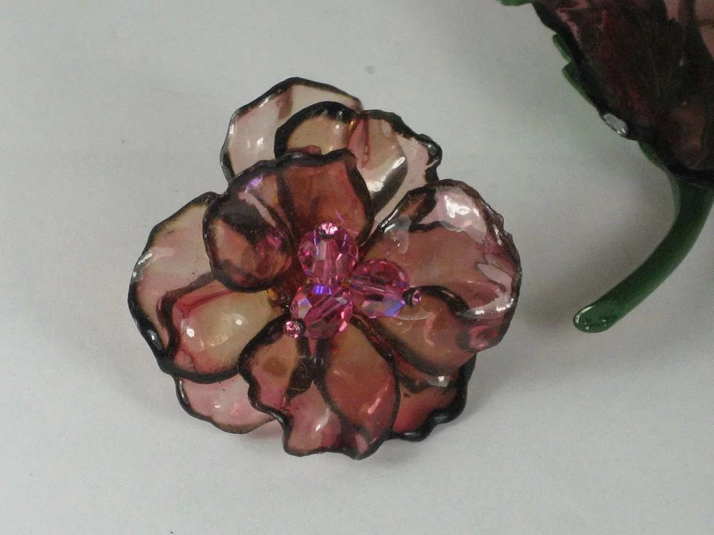 Acrylic Brooches
 Vintage Vendome Huge Acrylic Pink Flower Brooch & Earrings