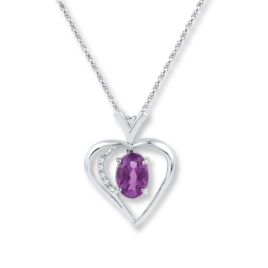 Amethyst Heart Necklace
 Amethyst Heart Necklace Diamond Accents 10K White Gold