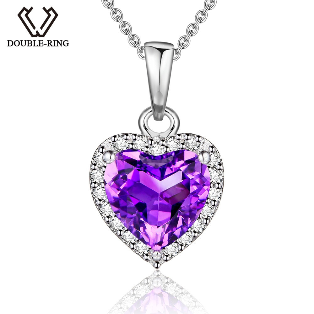 Amethyst Heart Necklace
 DOUBLE R Natural Amethyst Heart Pendant 925 sterling