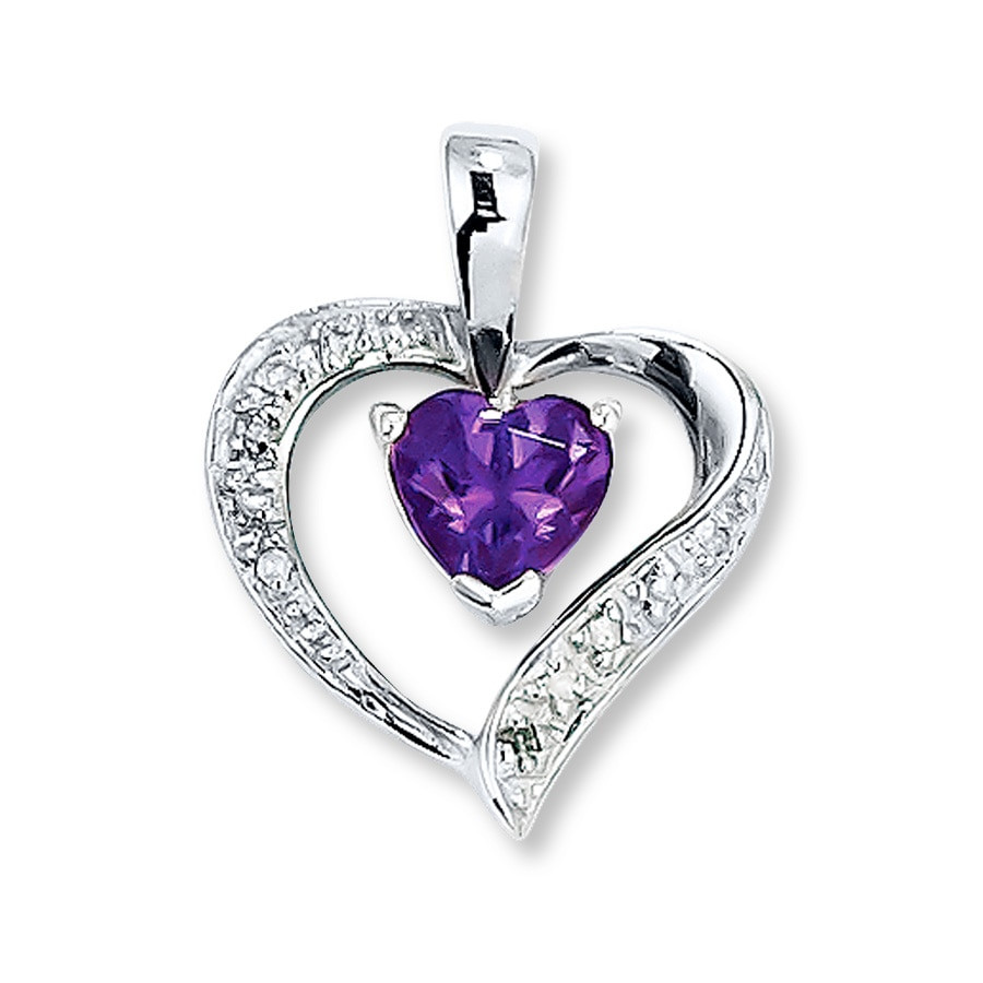 Amethyst Heart Necklace
 Amethyst Heart Pendant Diamond Accents Sterling Silver