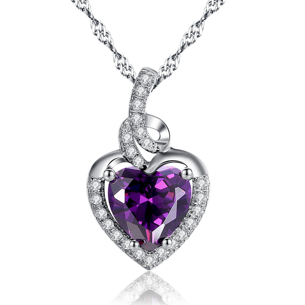Amethyst Heart Necklace
 2 0 Ct Created Amethyst Heart Cut Pendant Necklace 925