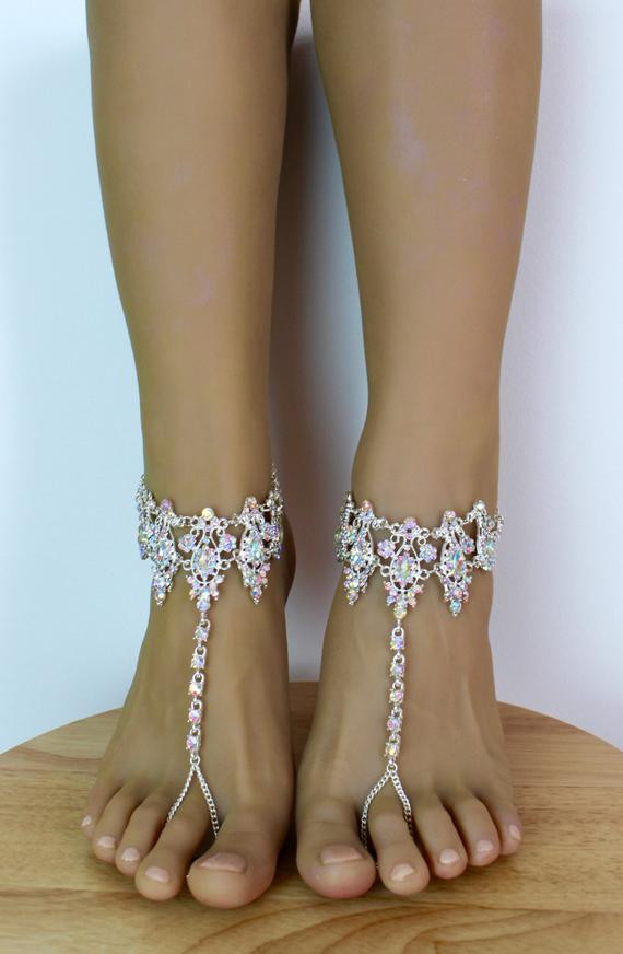 Anklet For Bride
 Amira Barefoot Sandals Anklet Beach Wedding Sandals by