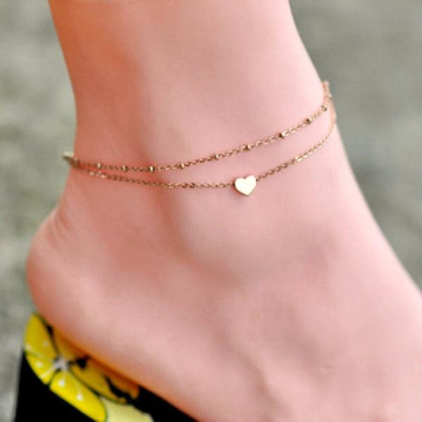 Anklet Jewelry
 Double Gold Tone Heart Anklet – 210 Kreations