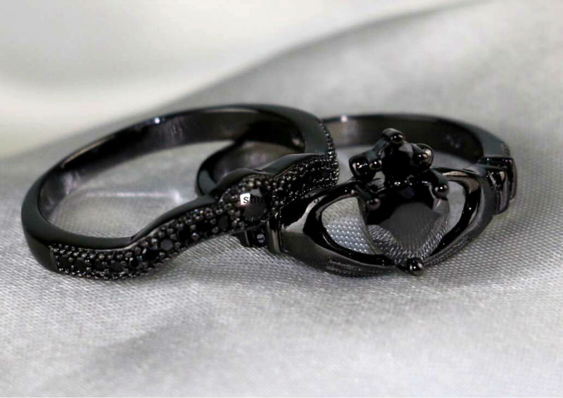 Black Onyx Wedding Ring Sets
 Claddagh Ring Sets Black Gold Filled 1CT Heart yx Cz