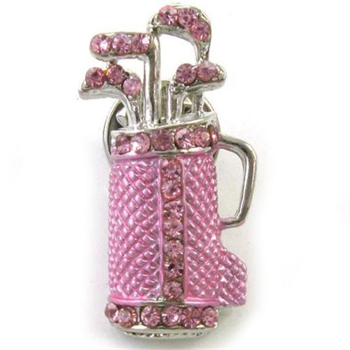Brooches Bag
 Pink Golf Club Bag Golfer Crystal Rhinestone Costume