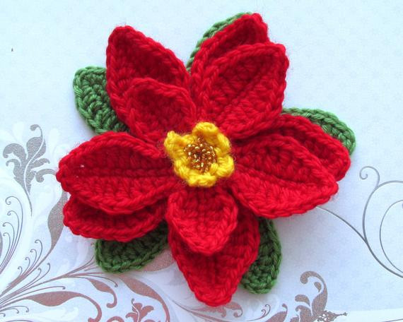 Brooches Pattern
 The Poinsettia Crochet Pattern Brooch Red Flower Brooch