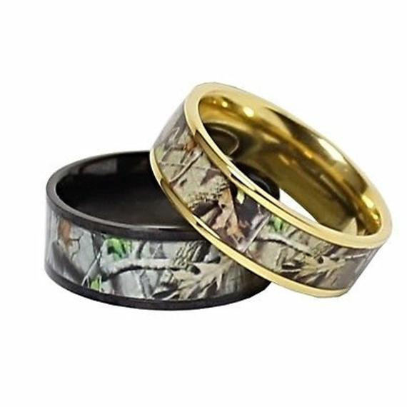 Camo Wedding Ring Sets For Him And Her
 Camo Wedding Ring Set for Him and Her Titanium by