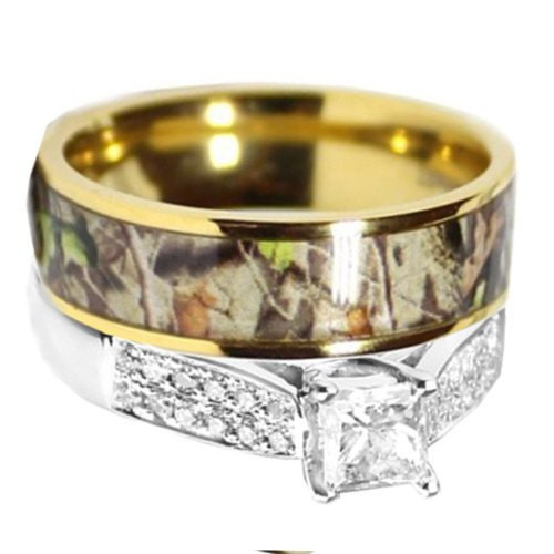 Camo Wedding Ring Sets For Him And Her
 Camo Wedding Ring Set for Him and Her Titanium Stainless