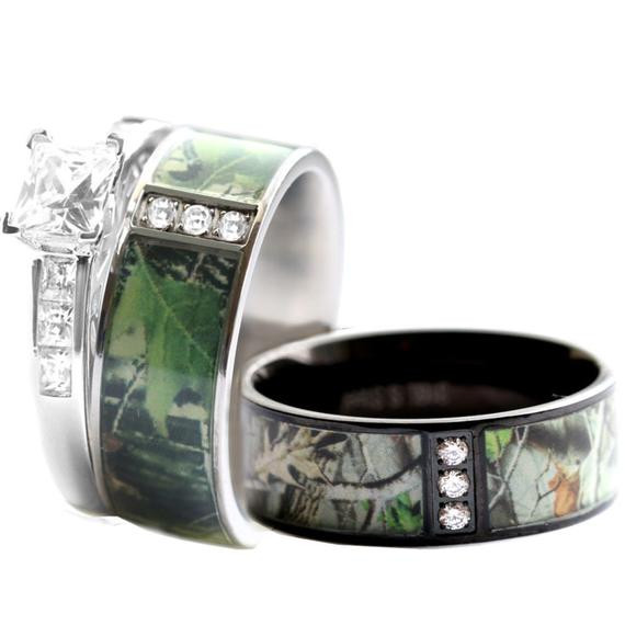 Camo Wedding Ring Sets For Him And Her
 Camo Wedding Ring Set for Him and Her Stainless Steel