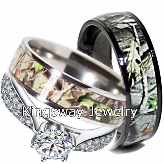 Camo Wedding Ring Sets For Him And Her
 Camo Wedding Ring Set for Him and Her Titanium Black IP