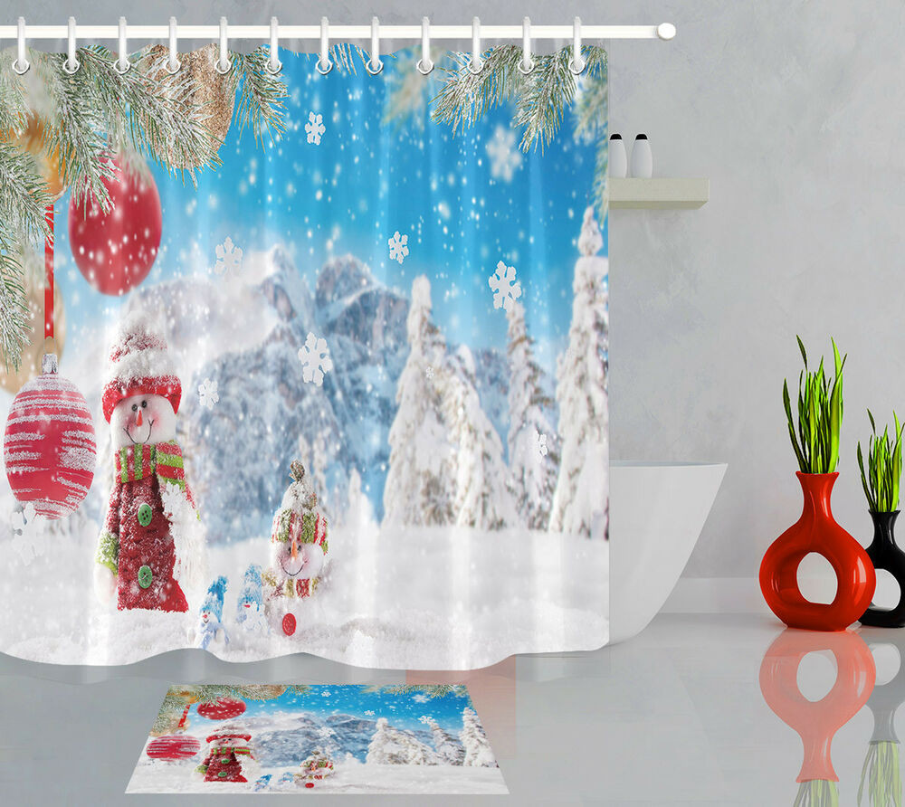 Christmas Bathroom Decor Set
 Christmas Shower Curtain Sets for Bathroom Decor 12Hooks