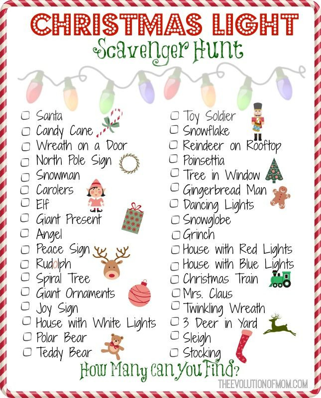 Christmas Scavenger Hunt Ideas
 Christmas Light Scavenger Hunt Printable