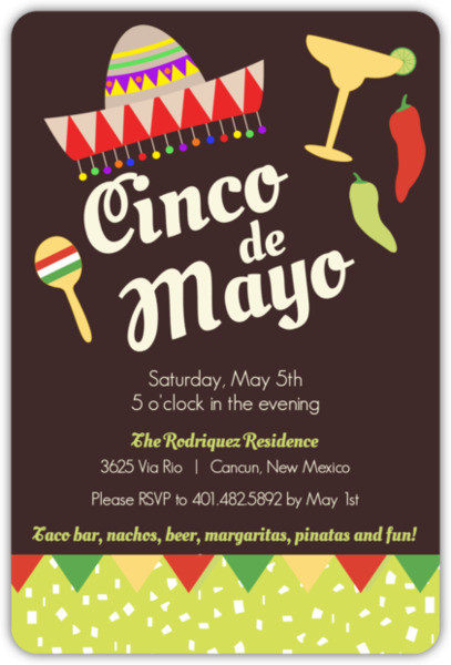Cinco De Mayo Party Invitations
 Fiesta Confetti and Flags Cinco De Mayo Party Invitation