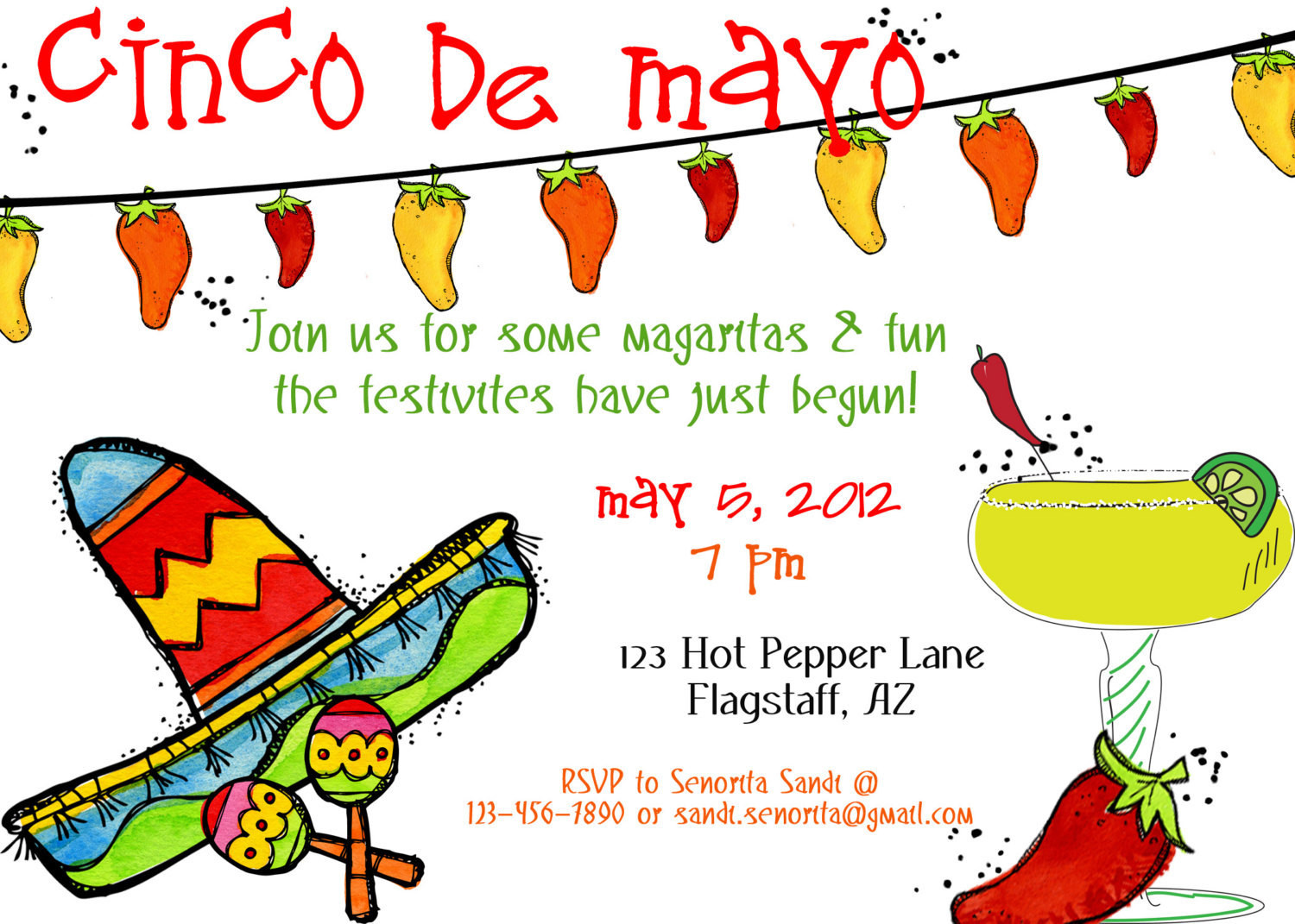Cinco De Mayo Party Invitations
 PRINTABLE Cinco De Mayo Party Invite printable by luvbugdesign
