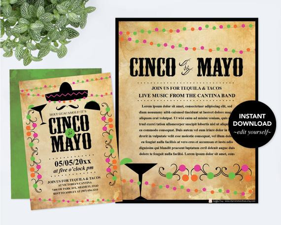 Cinco De Mayo Party Invitations
 Editable Text Cinco de Mayo Invitation with Free Flyer