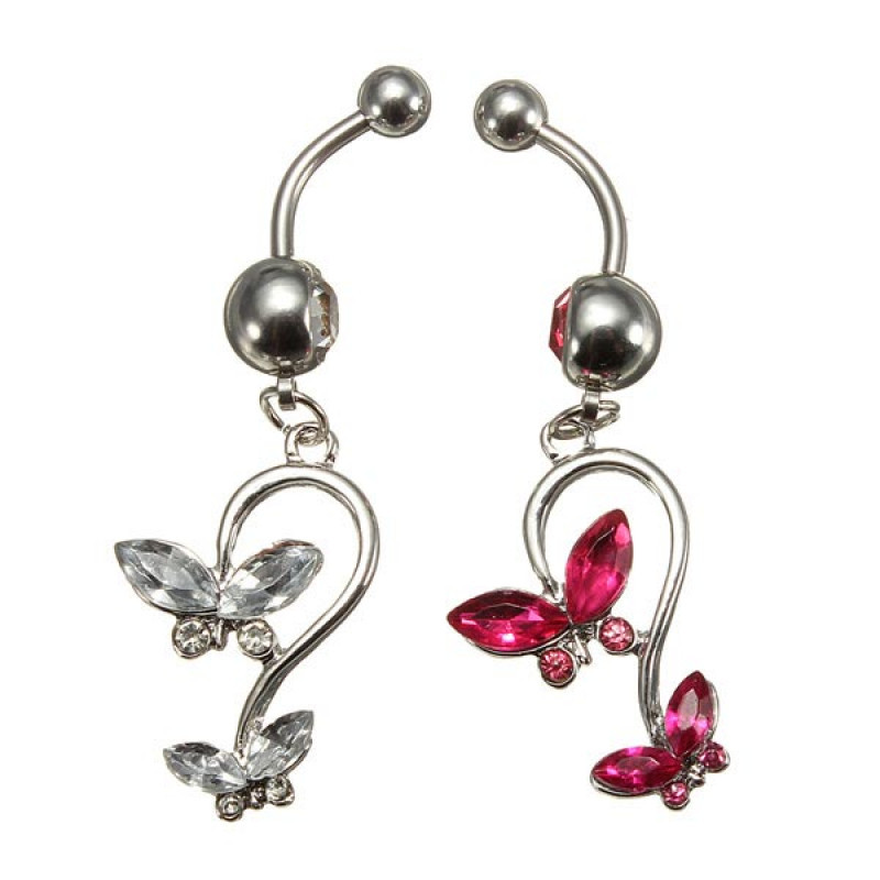 Crystal Body Jewelry
 Buy Double Crystal Butterfly Navel Belly Ring Piercing