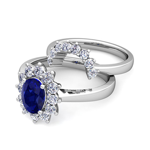 Diamond And Sapphire Wedding Ring Sets
 Diamond and Sapphire Diana Engagement Ring Bridal Set 14k