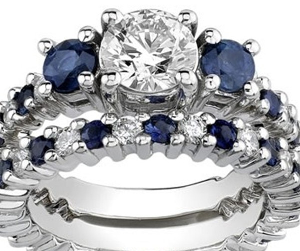 Diamond And Sapphire Wedding Ring Sets
 White Gold Synthetic Diamond & Sapphire Engagement Set
