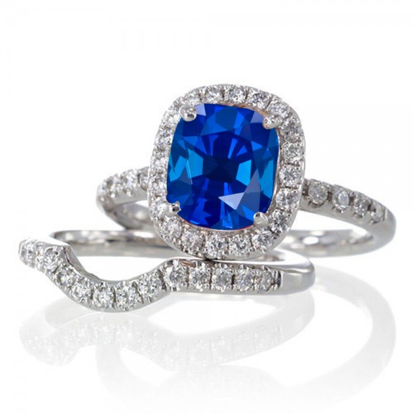 Diamond And Sapphire Wedding Ring Sets
 2 Carat Unique Sapphire and diamond Bridal Ring Set on 10k