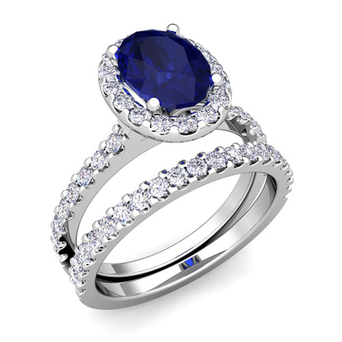 Diamond And Sapphire Wedding Ring Sets
 Halo Bridal Set Diamond Sapphire Engagement Ring Platinum