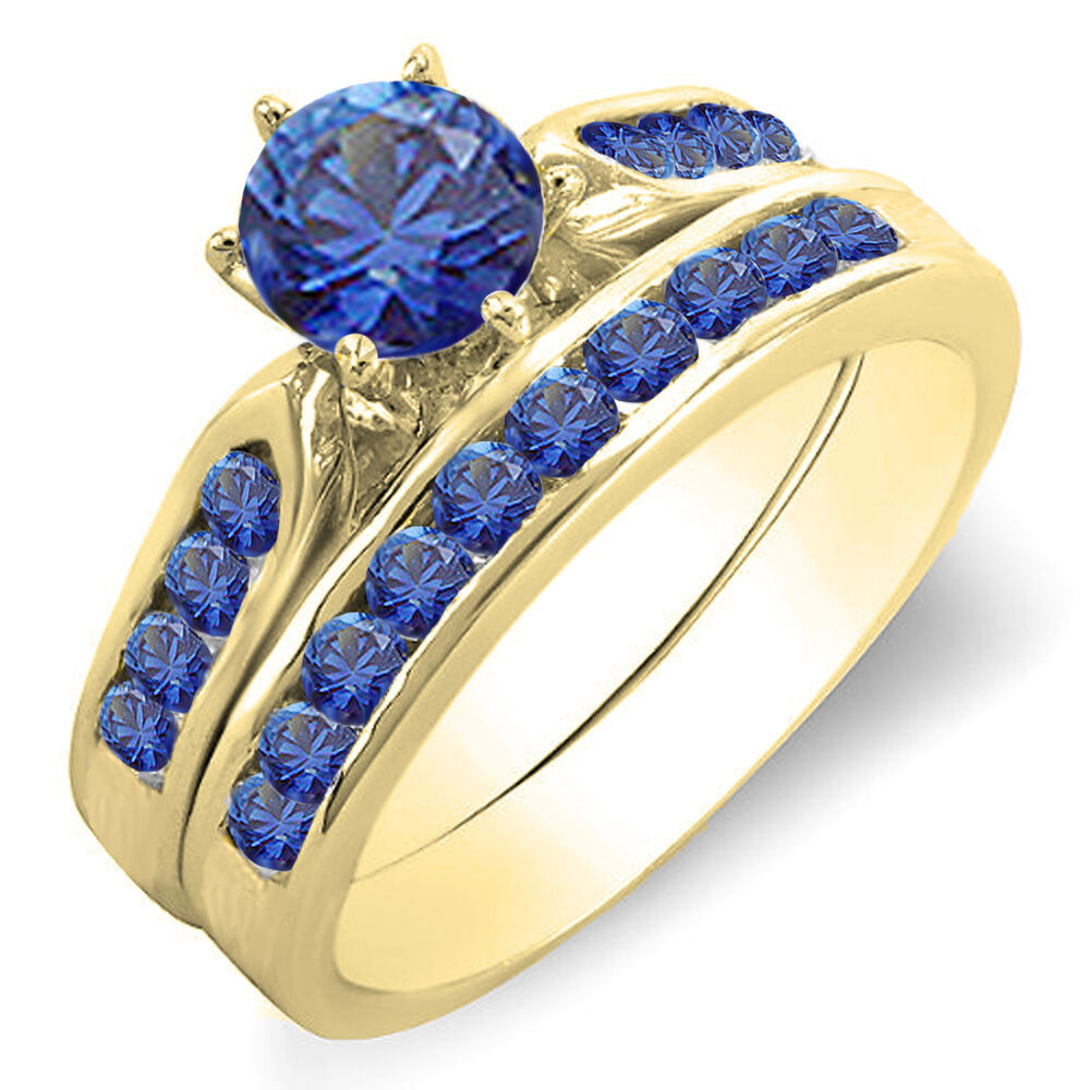 Diamond And Sapphire Wedding Ring Sets
 14K Yellow Gold Blue Sapphire La s Bridal Engagement