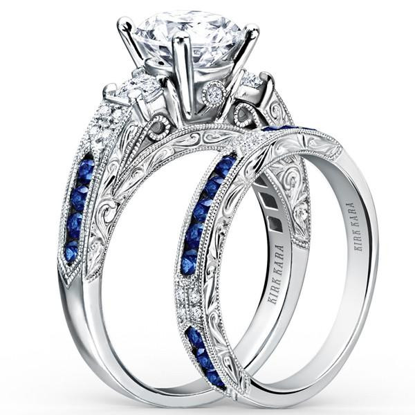 Diamond And Sapphire Wedding Ring Sets
 Kirk Kara "Charlotte" Blue Sapphire Diamond Engagement Ring