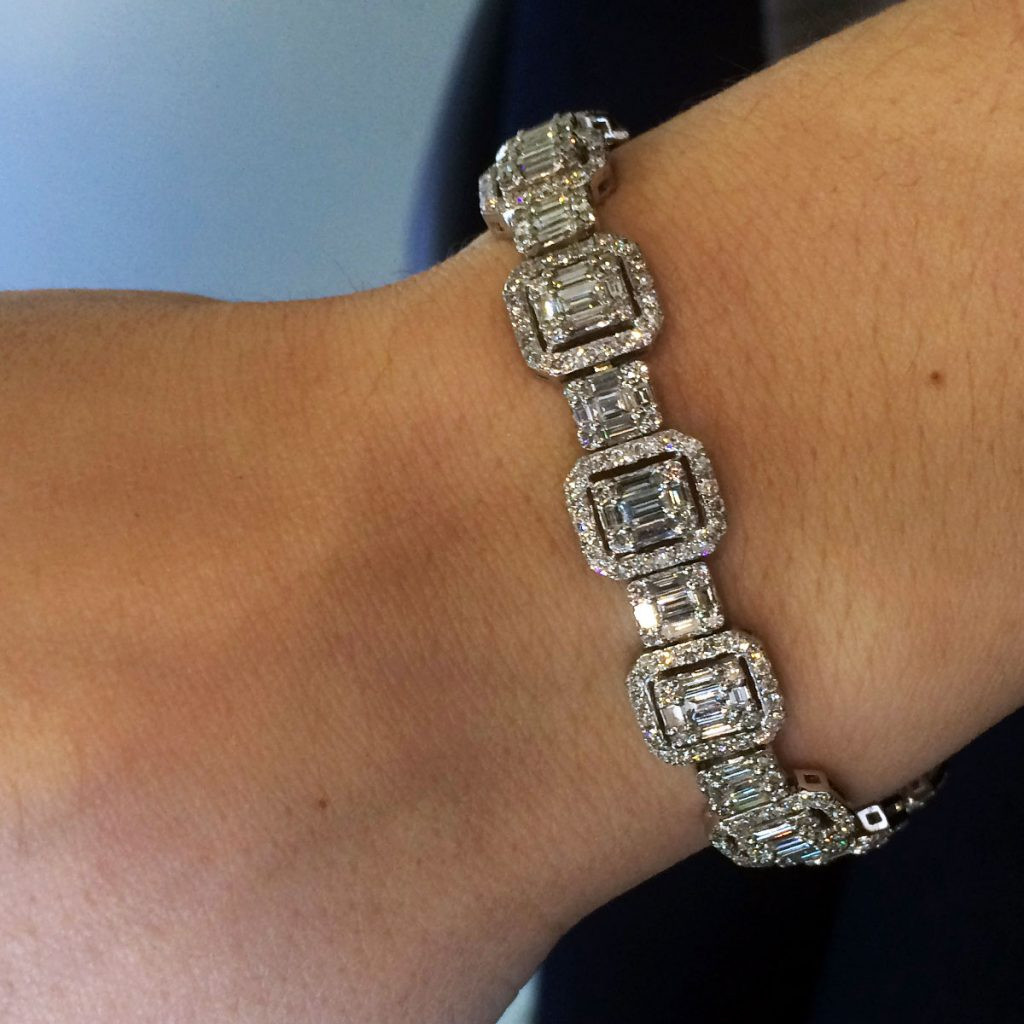 Diamond Anklet Bracelets
 18k White Gold 8 59ctw Round & Baguette Diamond Bracelet