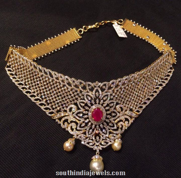Diamond Choker Necklace Indian
 Diamond Choker Necklace For Weddings South India Jewels