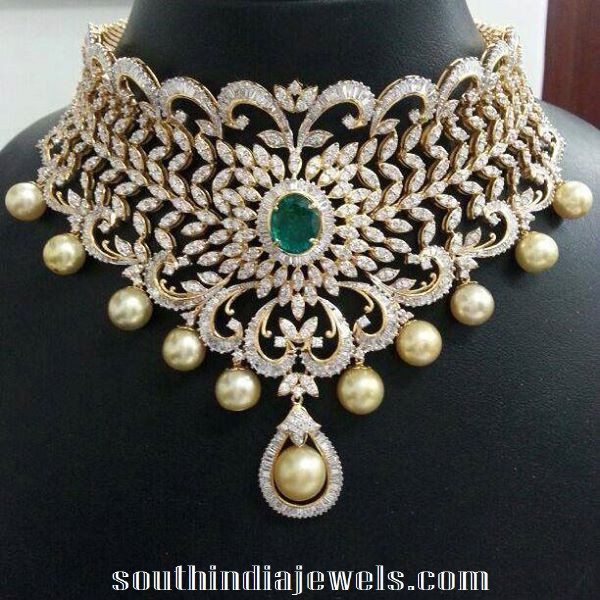 Diamond Choker Necklace Indian
 Heavy Bridal Diamond Choker Necklace South India Jewels
