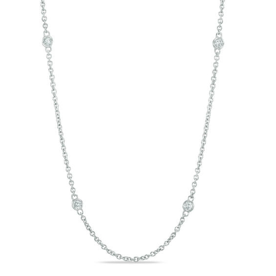 Diamond Station Necklace
 1 CT T W Diamond Station Necklace in 14K White Gold 20