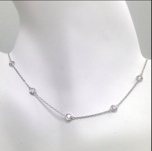 Diamond Station Necklace
 1 5 Ct Diamond By The Yard Station Necklace Round Tennis