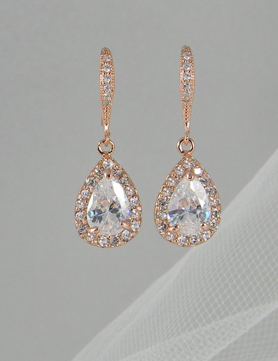 Earring Wedding
 Rose Gold Bridal earrings Pink Gold Wedding jewelry