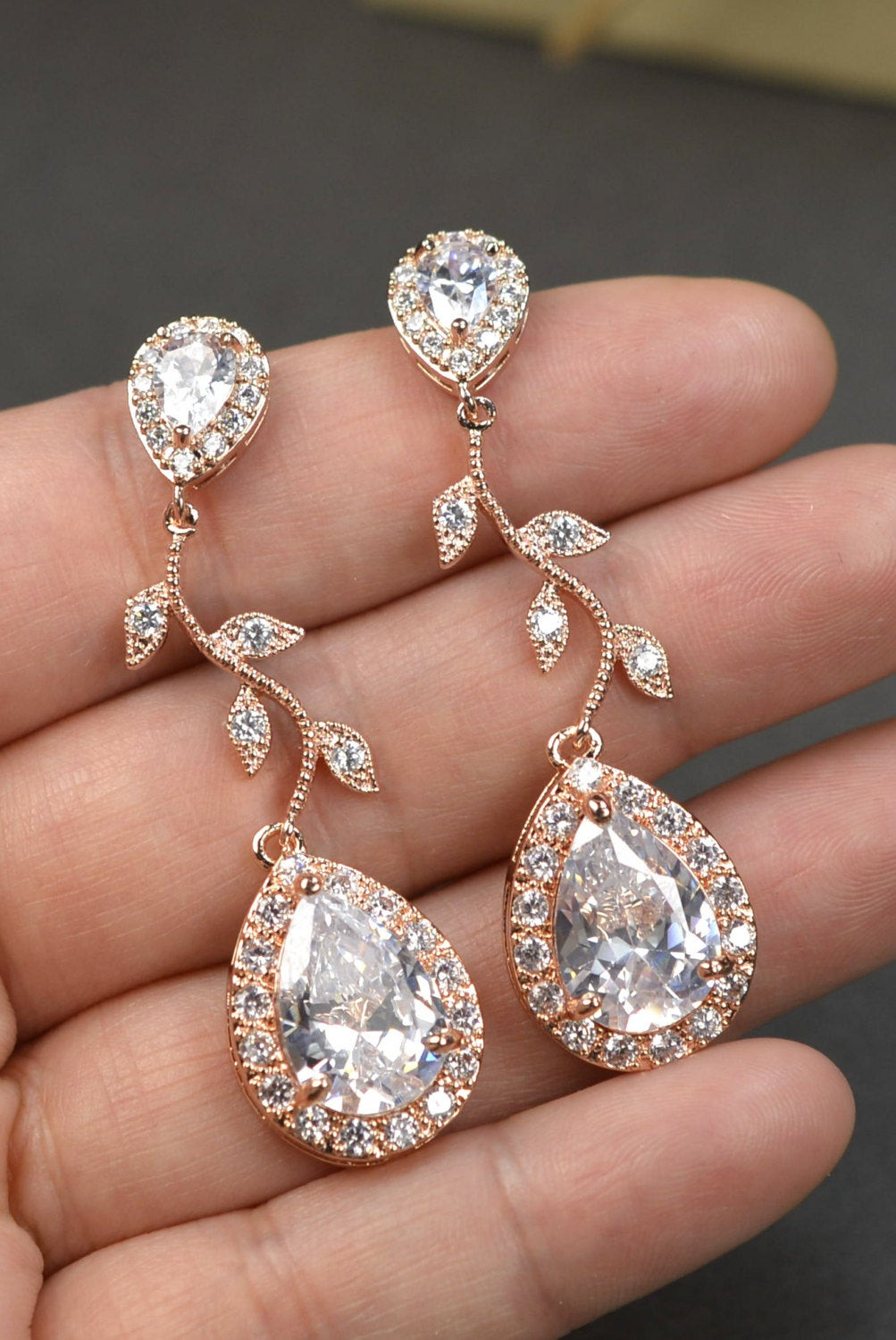 Earring Wedding
 Rose gold Crystal Bridal earrings Wedding jewelry set Wedding