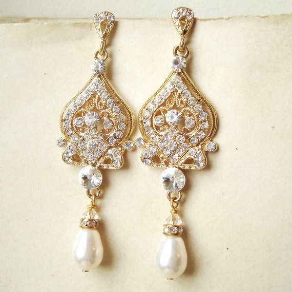 Earring Wedding
 GOLD Bridal Earrings Gold Chandelier Wedding Earrings Gold
