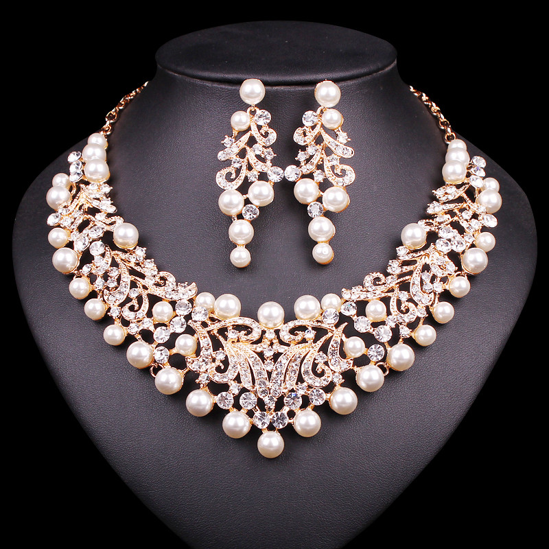 Earring Wedding
 Gold Color Imitation Pearl Wedding Necklace Earrings Sets